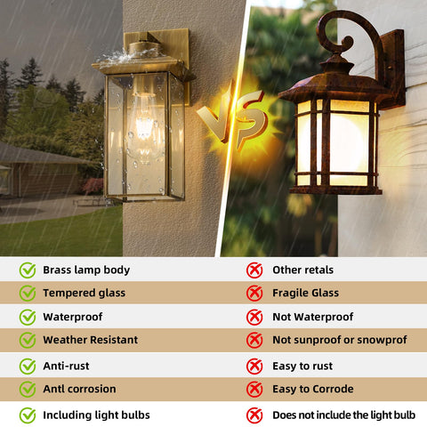 Hemali brass outdoor wall light side view showing sleek glass shade and durable finish.