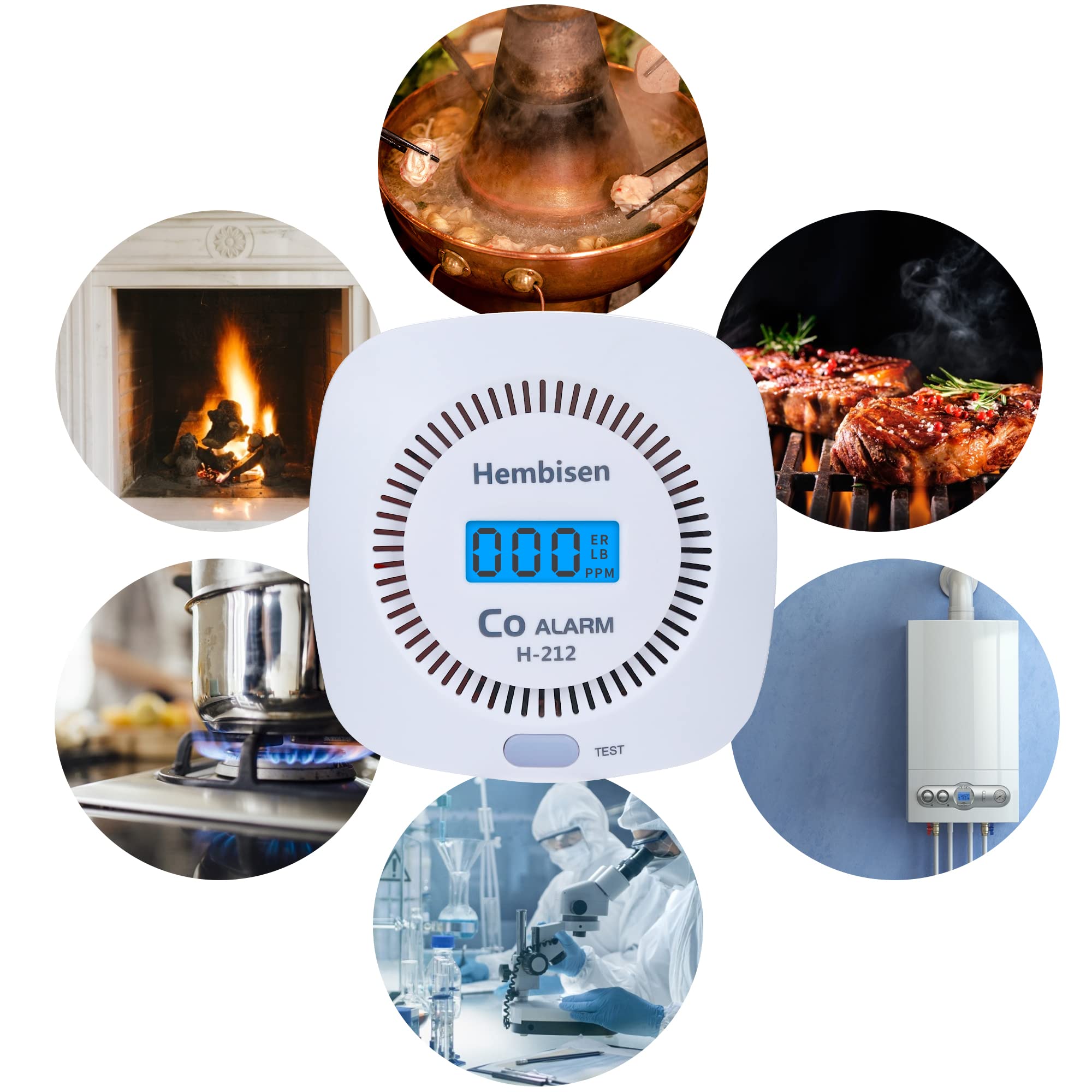 Hembisen CO detectors packaging and quick-install screws for easy setup.