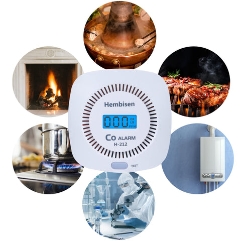 Hembisen CO detectors packaging and quick-install screws for easy setup.