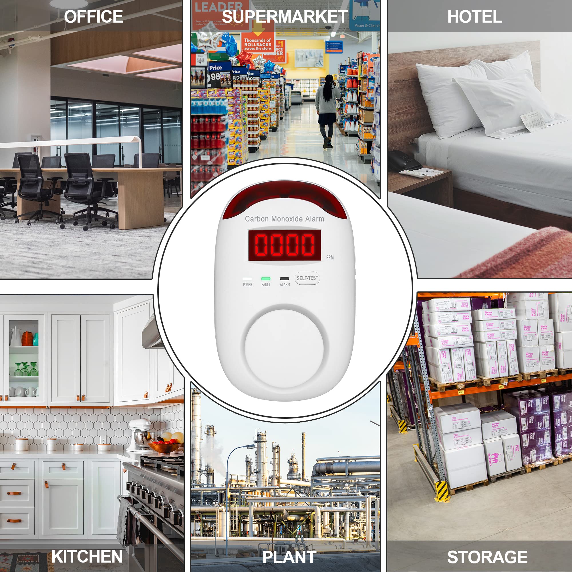 Hembisen CO detector ideal for home, kitchen, bedrooms, and hotel rooms.