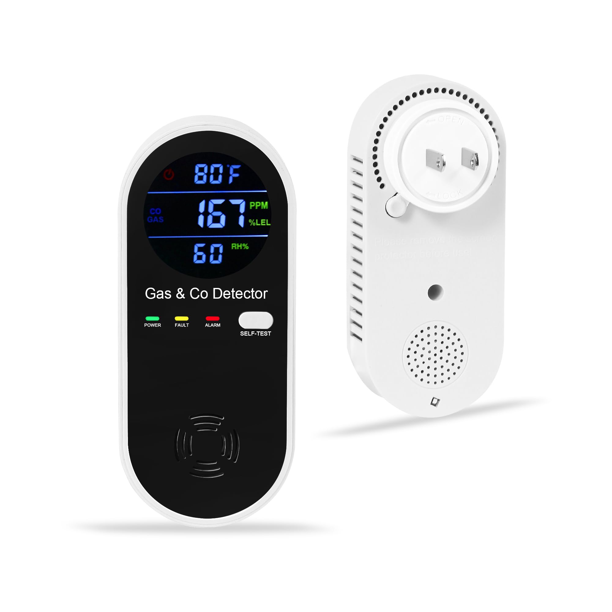 Hembisen combination detector plug-in for continuous home gas and CO monitoring.