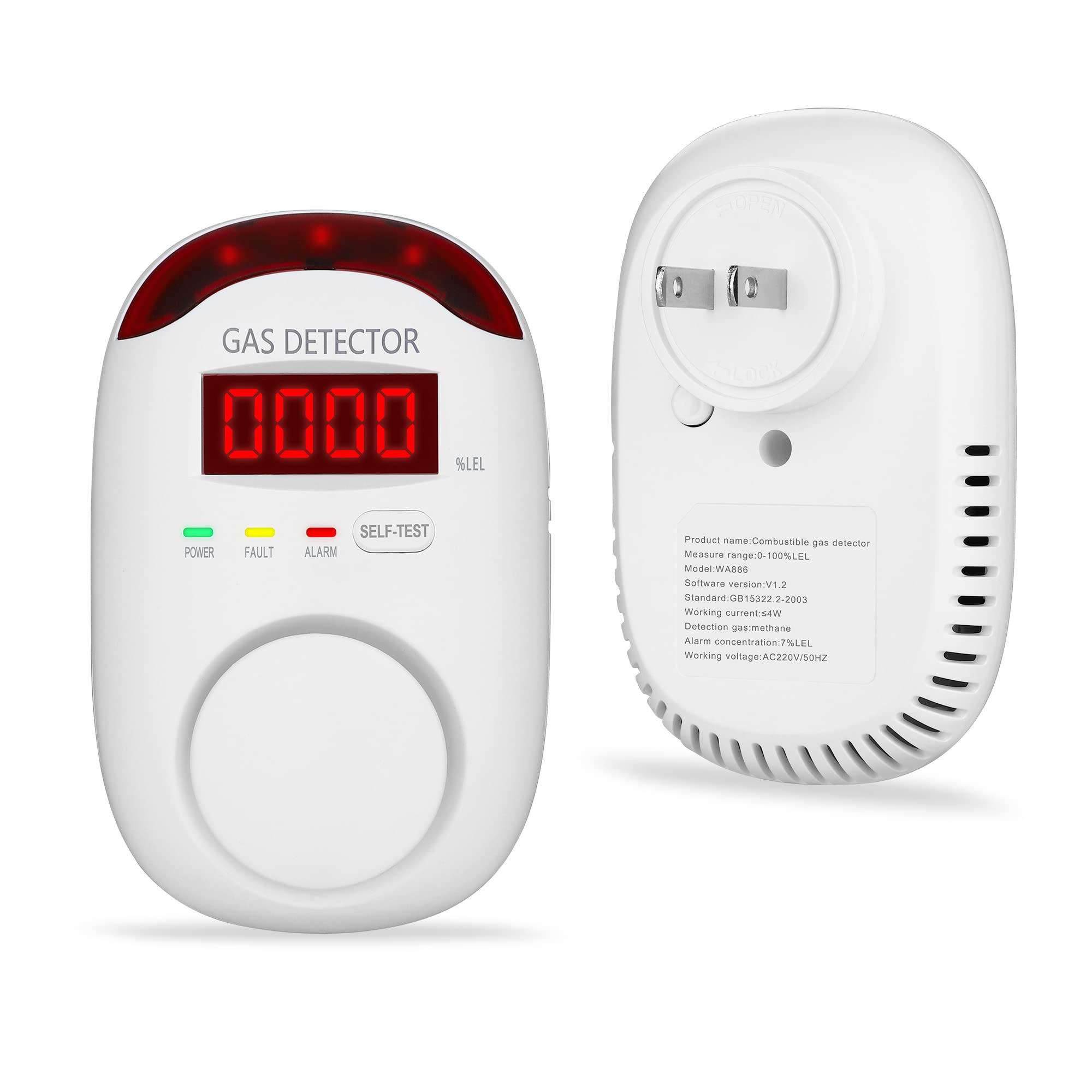 Hembisen natural gas detector front view with clear sensor indicators