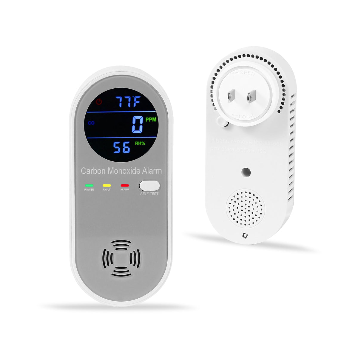 Hembisen plug-in CO detector with mirror display for real-time readings.