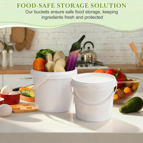 Secure lid and durable handle on Hemoton 2L white pail.