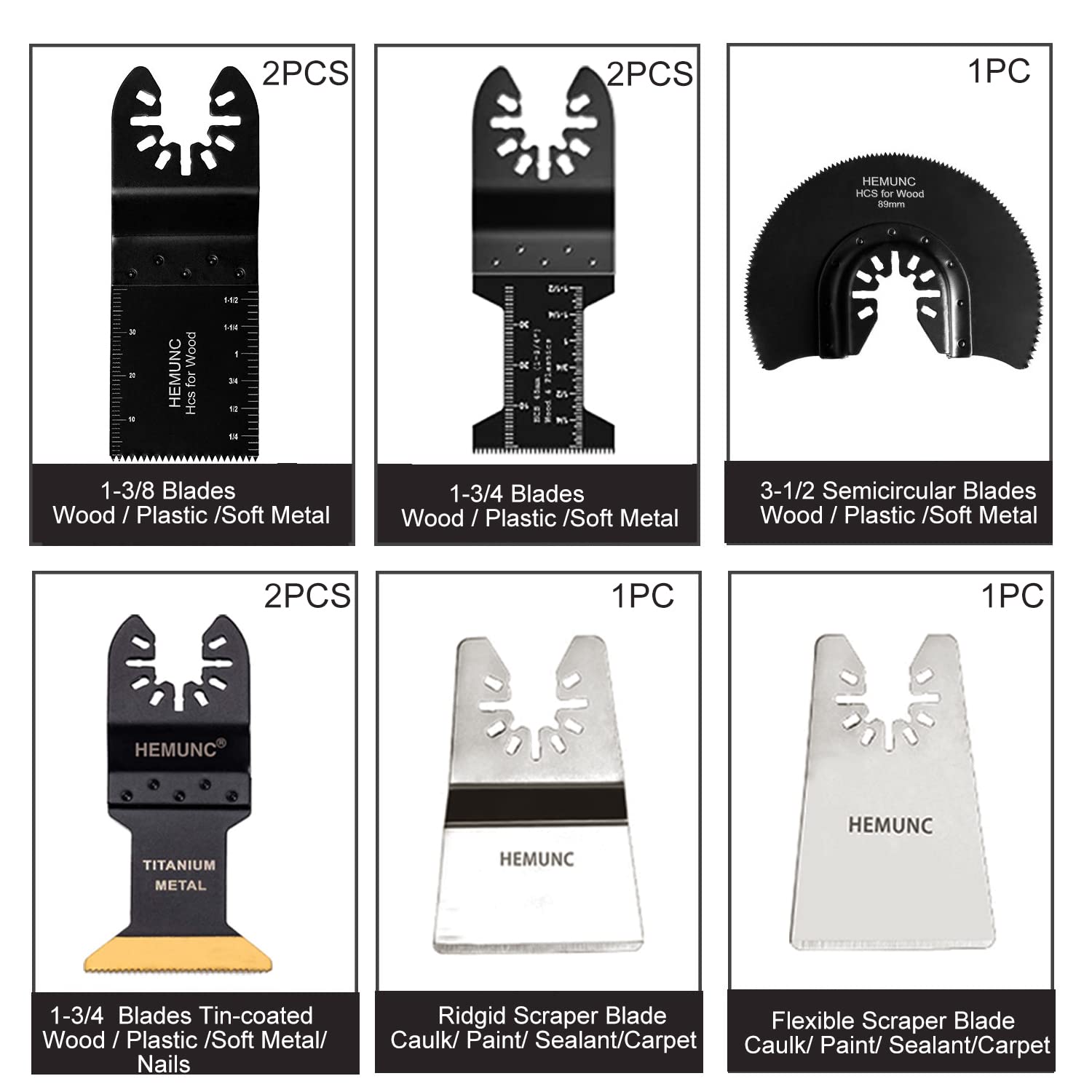 HEMUNC 118pc kit closeup blades highlighting variety for metal wood drywall