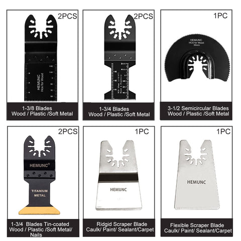 HEMUNC 118pc kit closeup blades highlighting variety for metal wood drywall