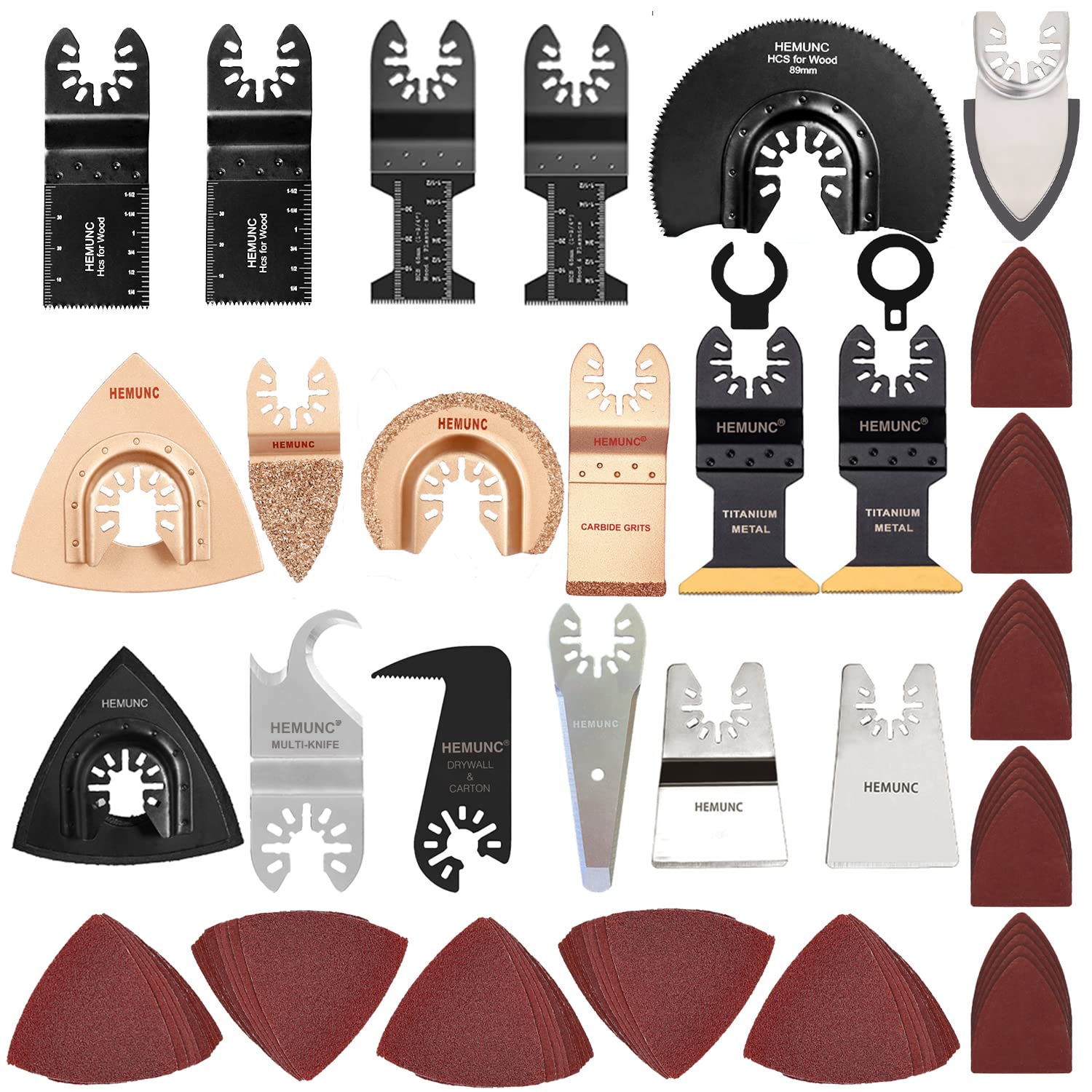 HEMUNC 118pc oscillating blades kit packaging for versatile home repairs