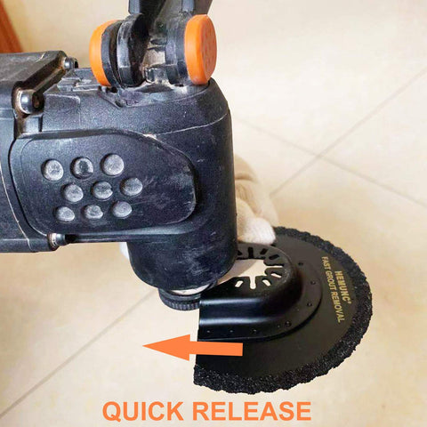 HEMUNC blade shown with a Dremel-style tool for grout work.