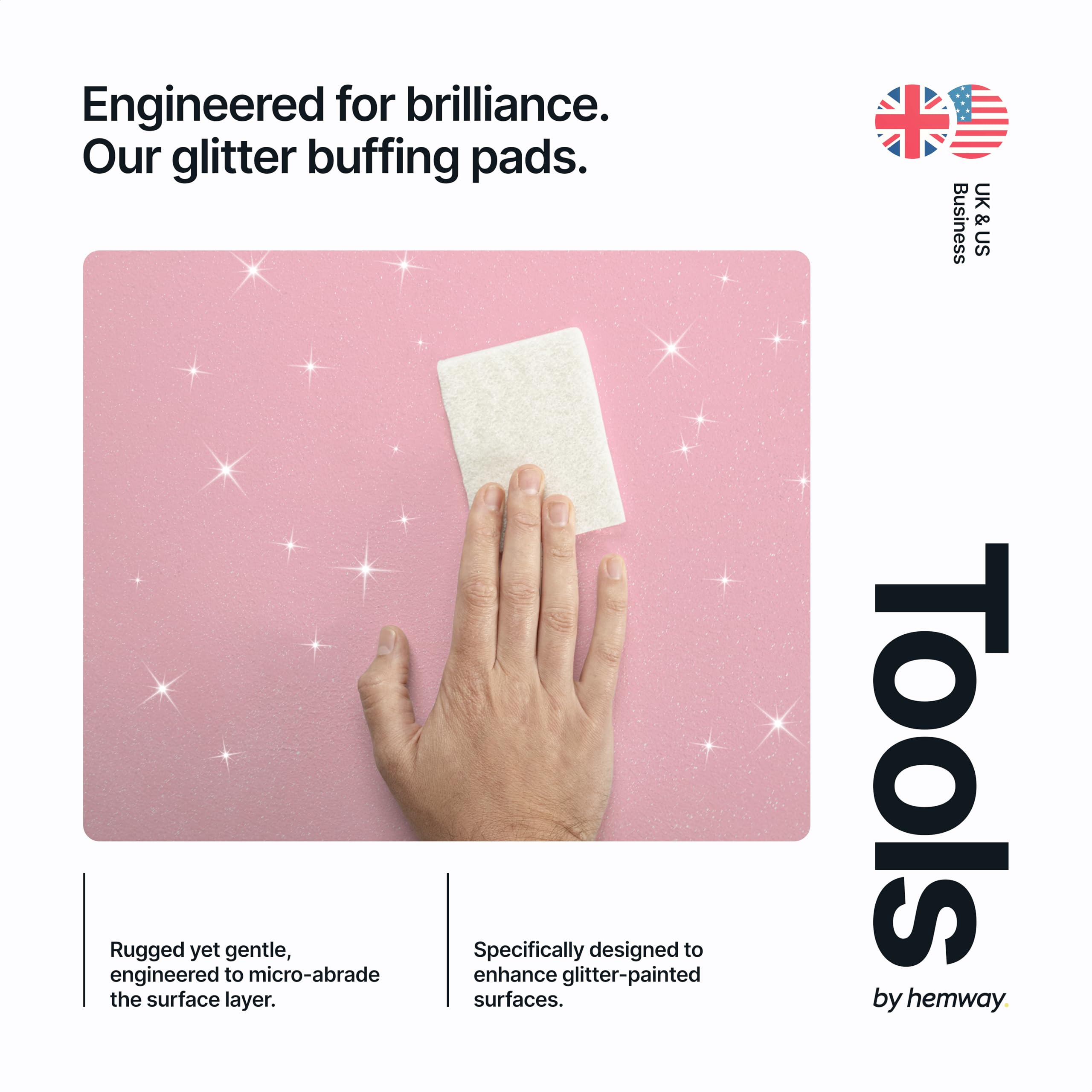 Hemway buffing pads circular rub, easy touch-up on glitter walls.