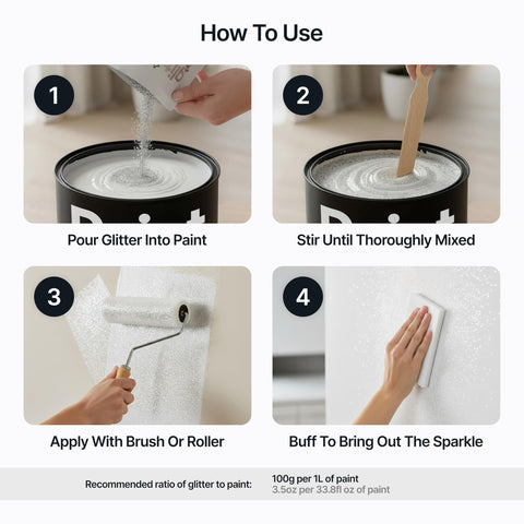 Hemway glitter paint additive bottle pour supports precise mixing.
