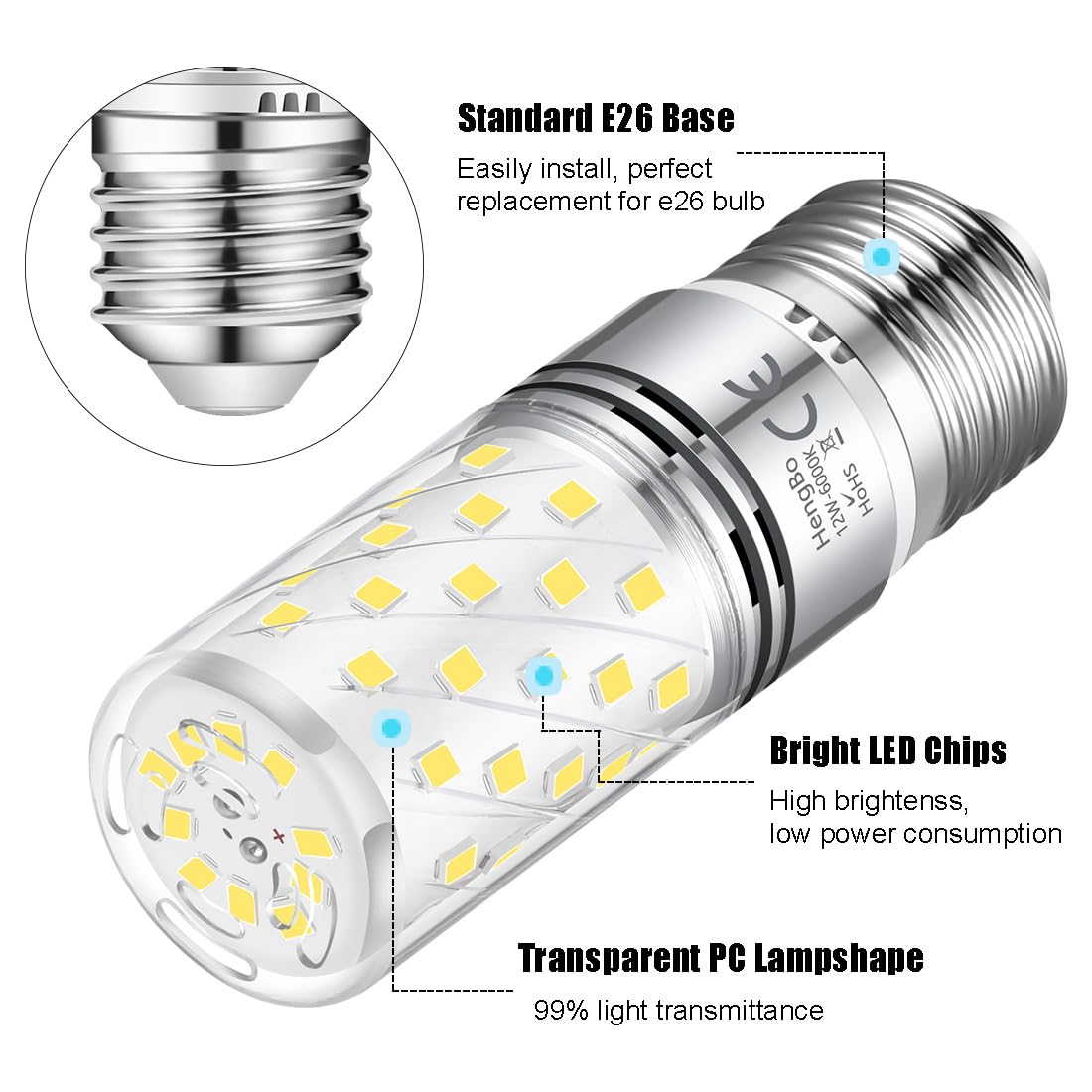 HengBo LED E26 corn bulb pack shown for easy ceiling retrofit.