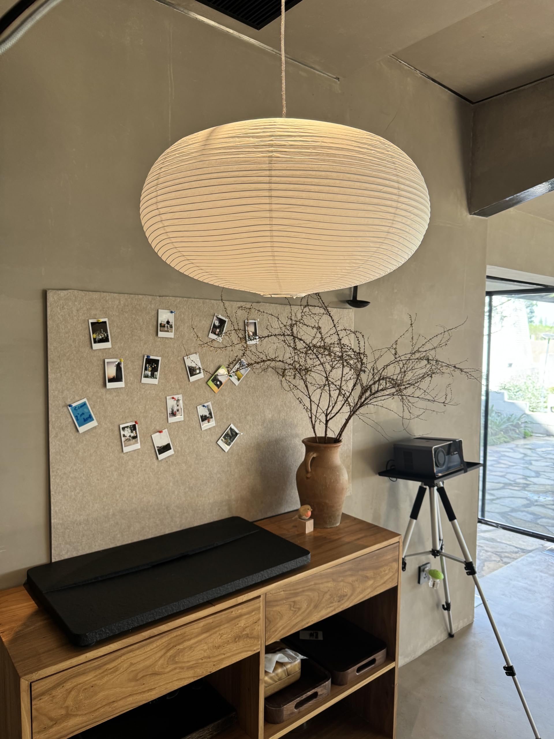 Henjjras large white oblate shade viewed in full to highlight bold room statement