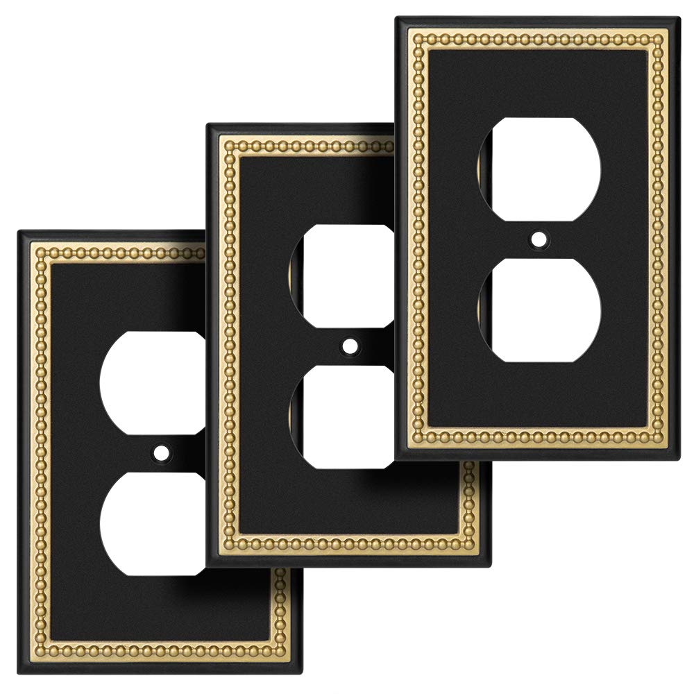 Henne Bery pearled frame wall plate black gold, front view for upgraded decor.