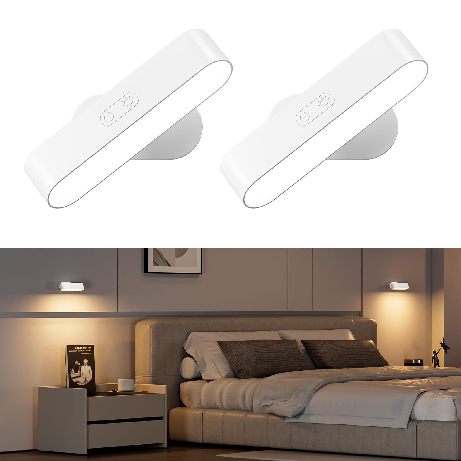 Hensam battery-operated wall sconce in dual pack provides cordless ambiance for living rooms.