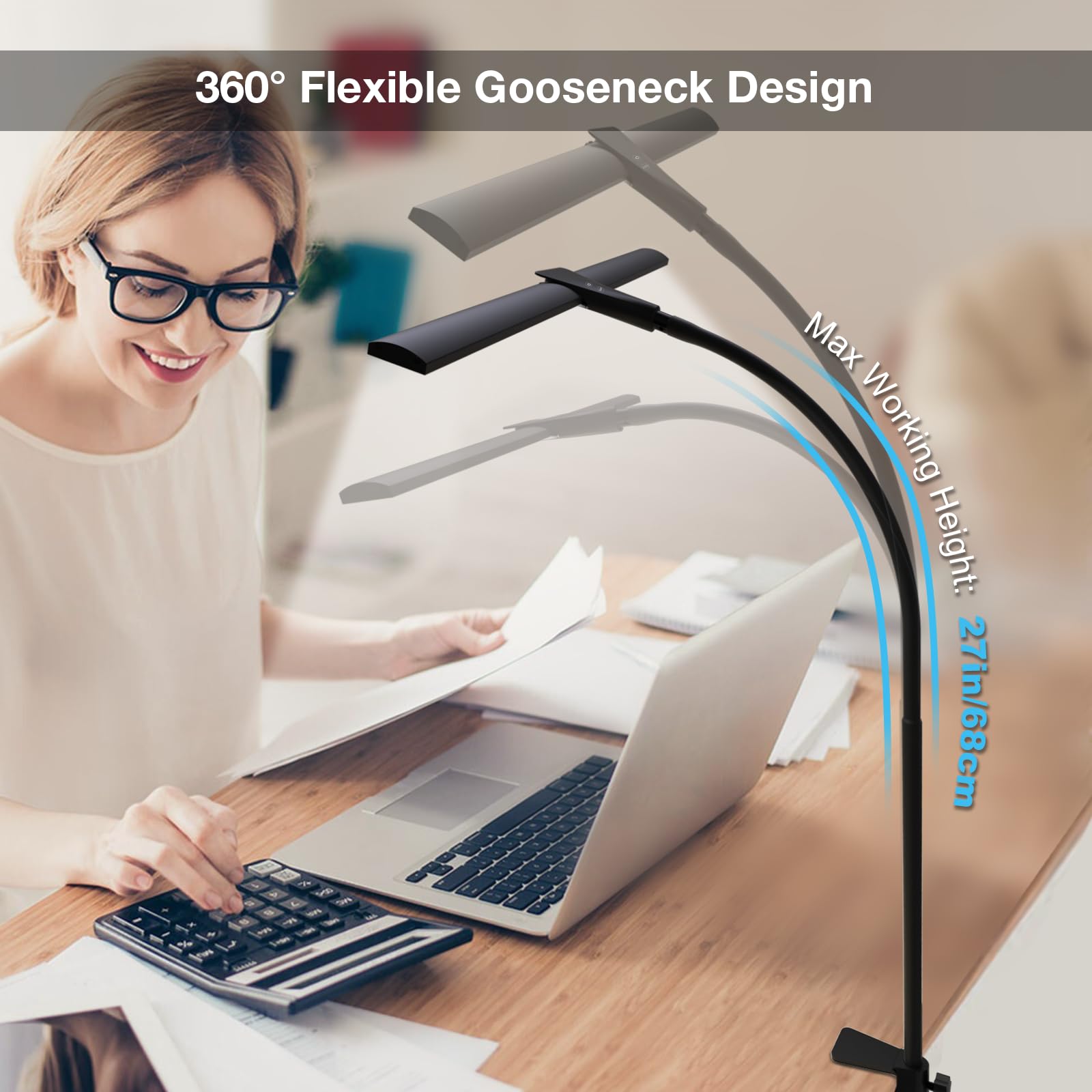 Hensam anti-slip clamp keeps the lamp secure on a crowded desk