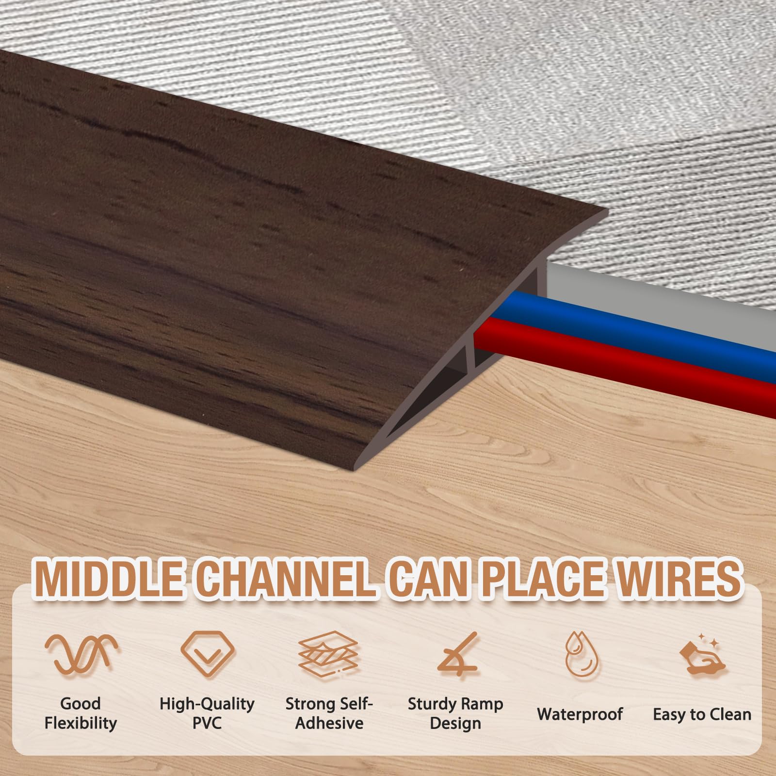 Heonay door edge trim in deep brown wood grain, smooth surface