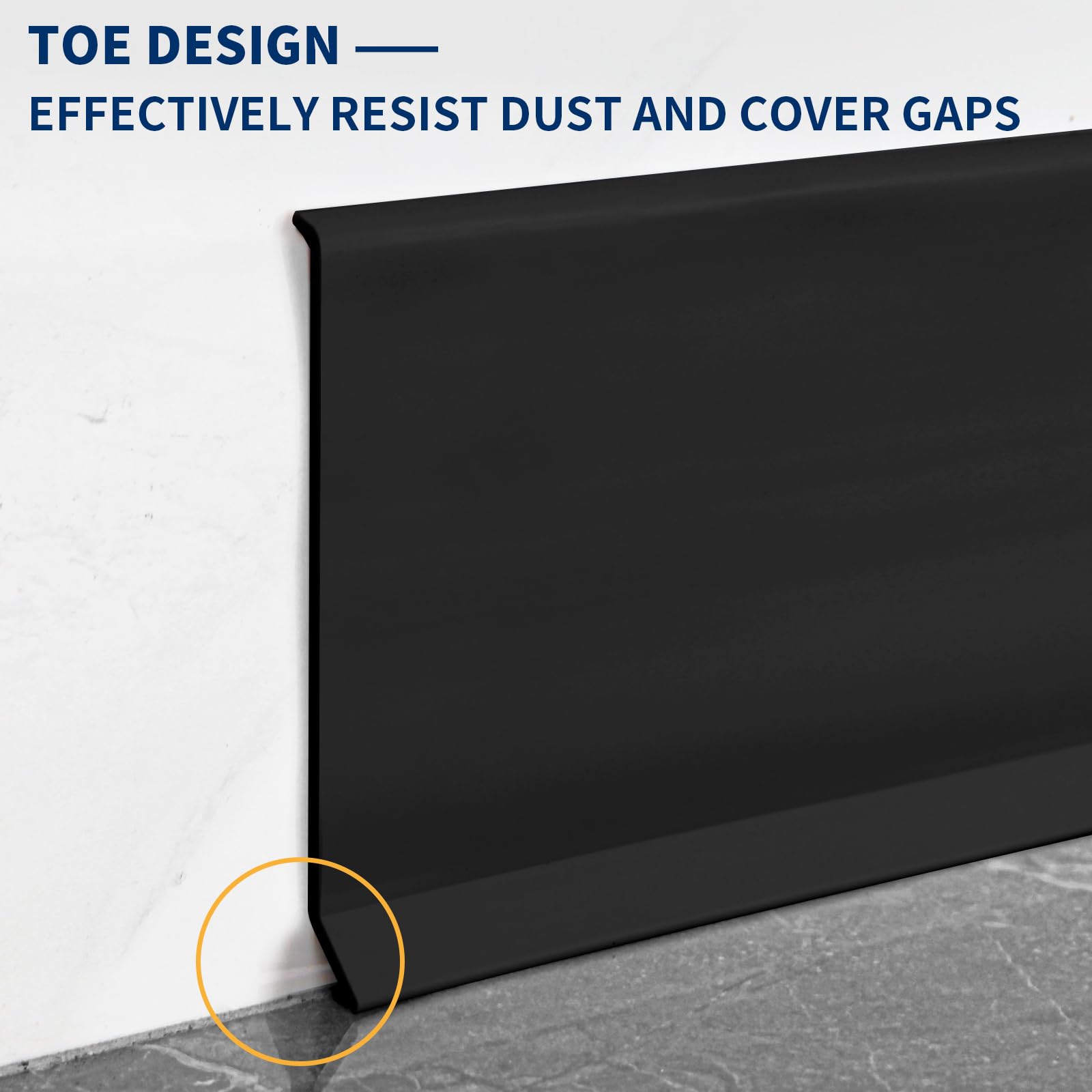 Flexible baseboard adapts to wall corners for a seamless finish.