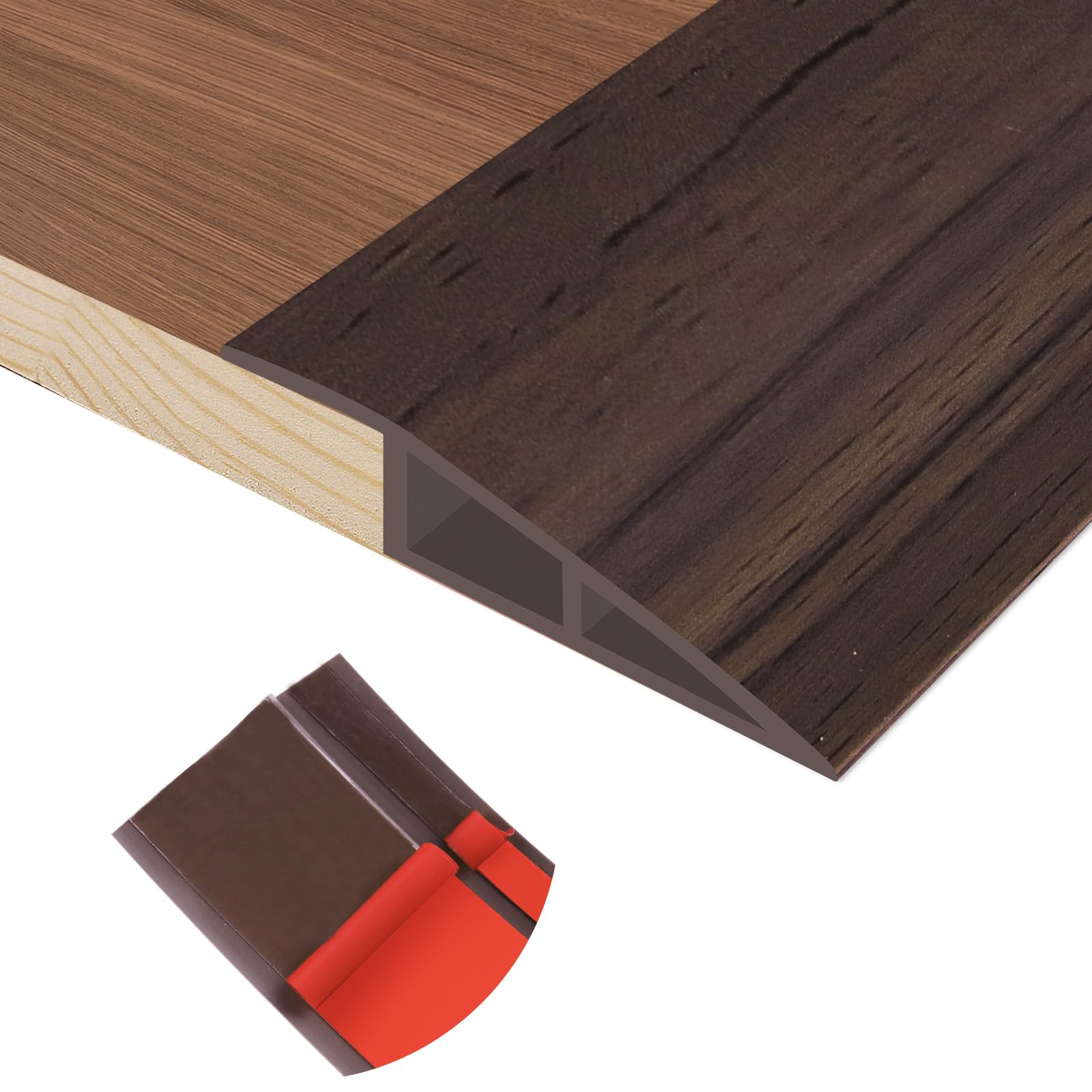 Heonay floor transition strip, deep brown wood grain, self-adhesive for seamless transitions