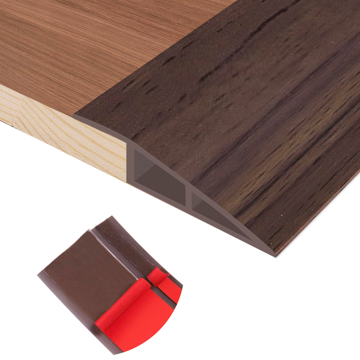Heonay floor transition strip, deep brown wood grain, self-adhesive for seamless transitions