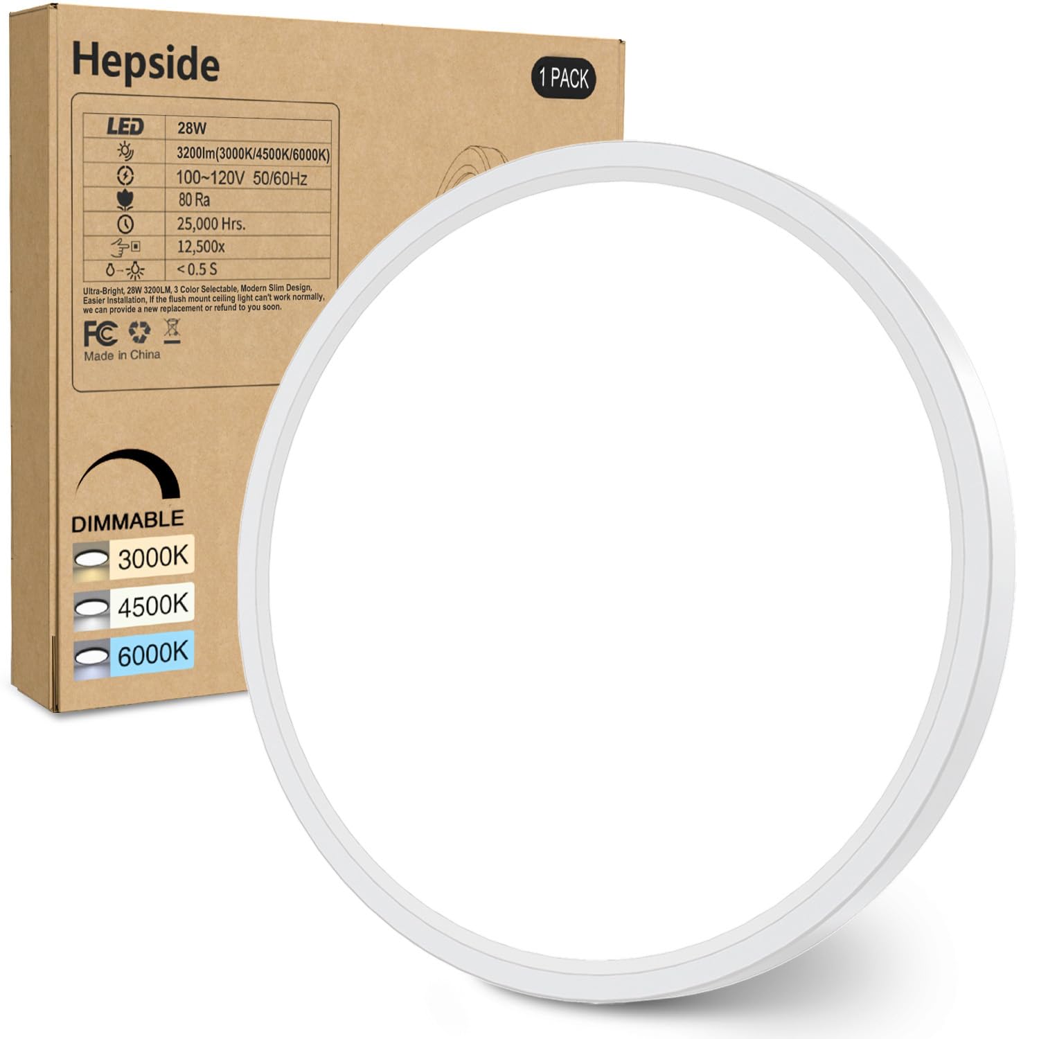 Hepside 12-inch flush mount light in white for even ceiling illumination.