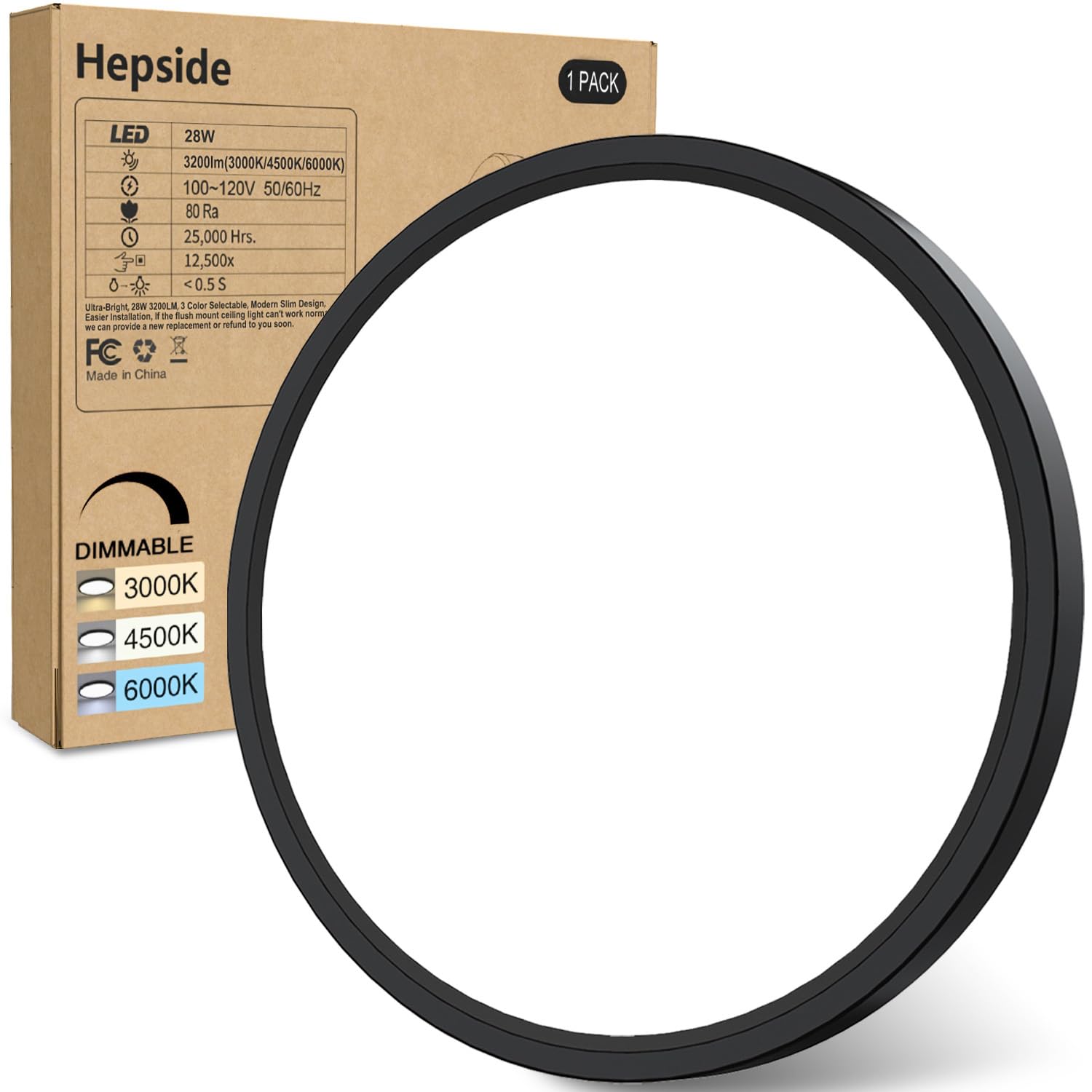 Hepside 1Pack flush-mount LED ceiling light in black for bright kitchen or hallway lighting.