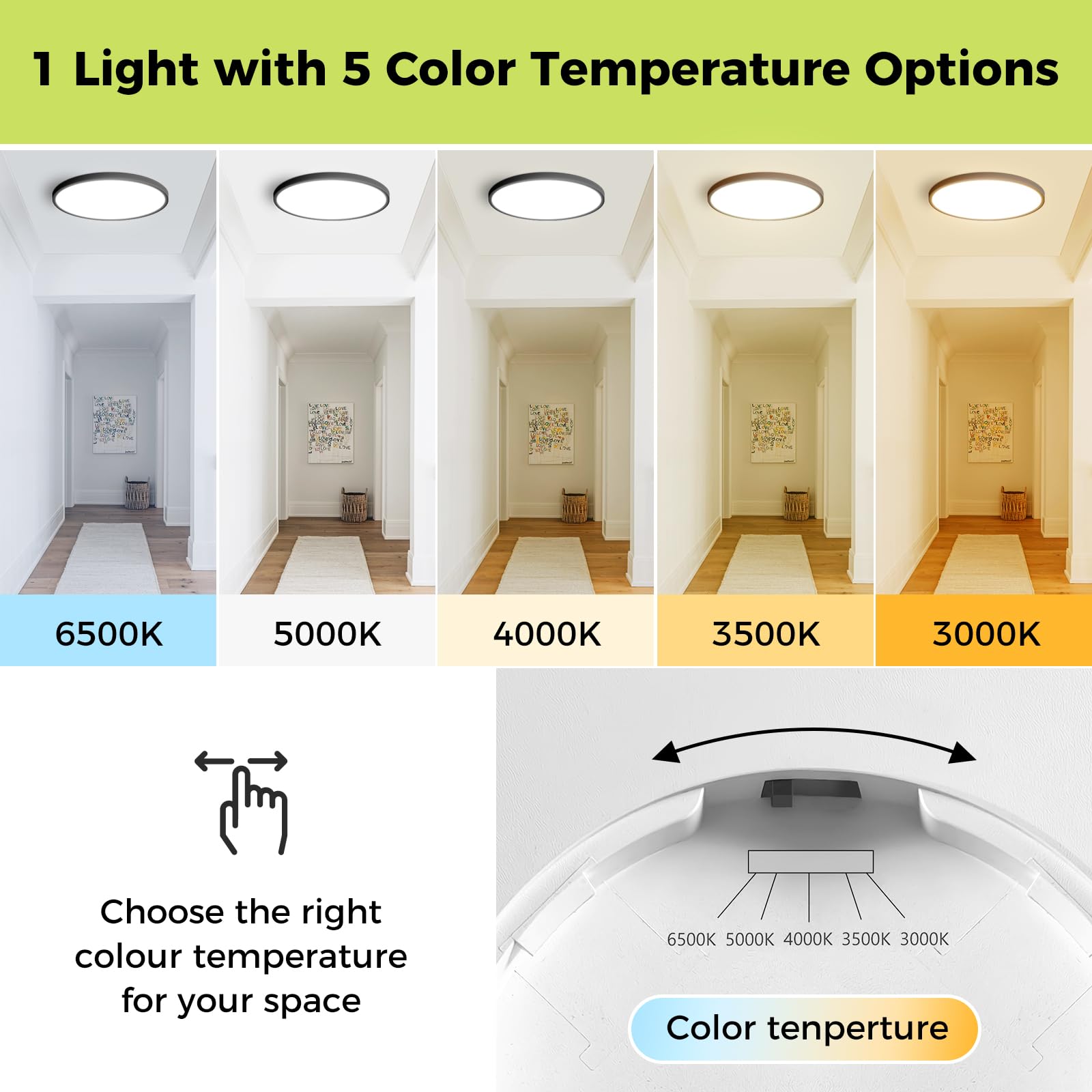 Hepside 2-pack dimmable ceiling light with five color temperatures for flexible mood lighting