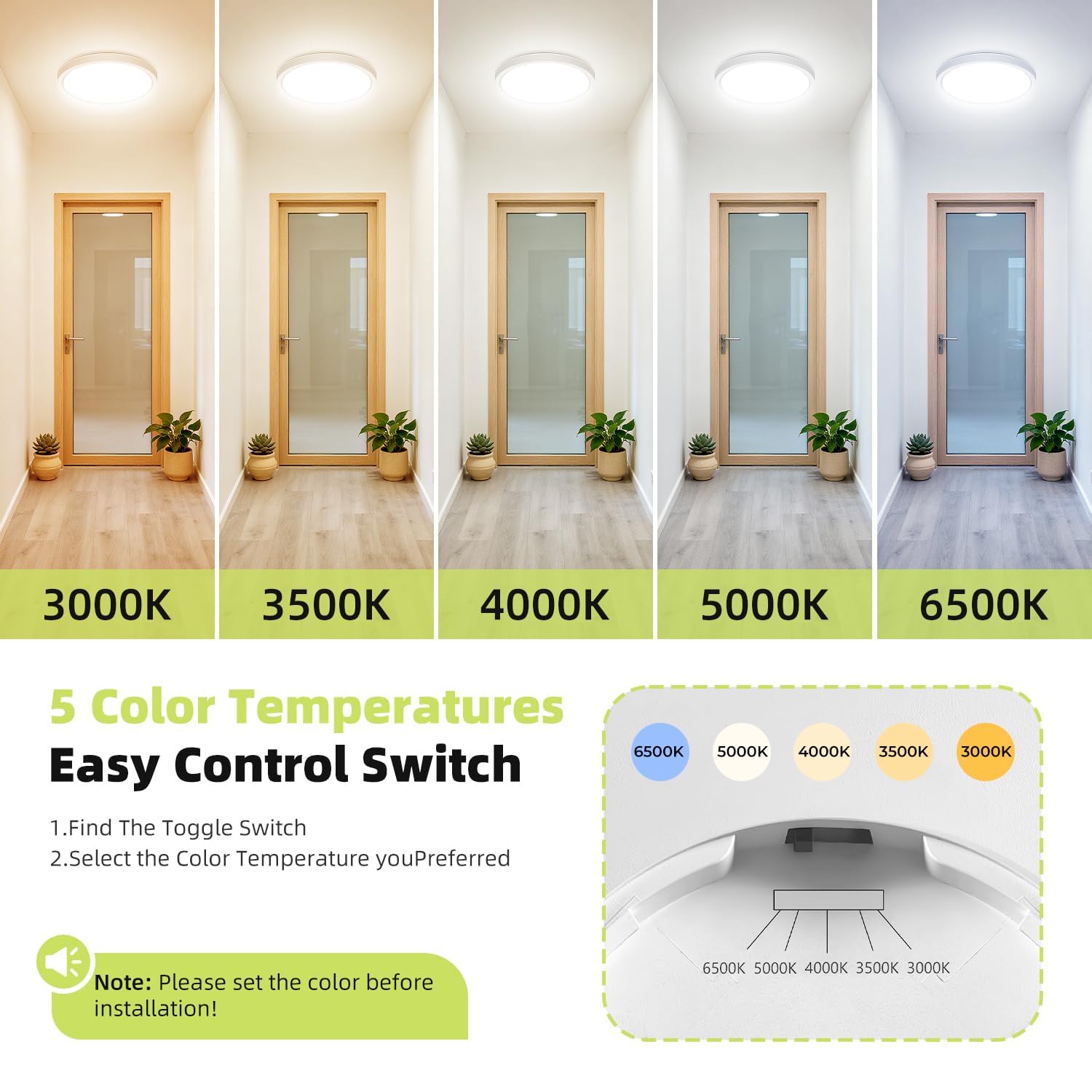 Hepside 2pack flush mount color temperature switch back button, easy room mood changes.
