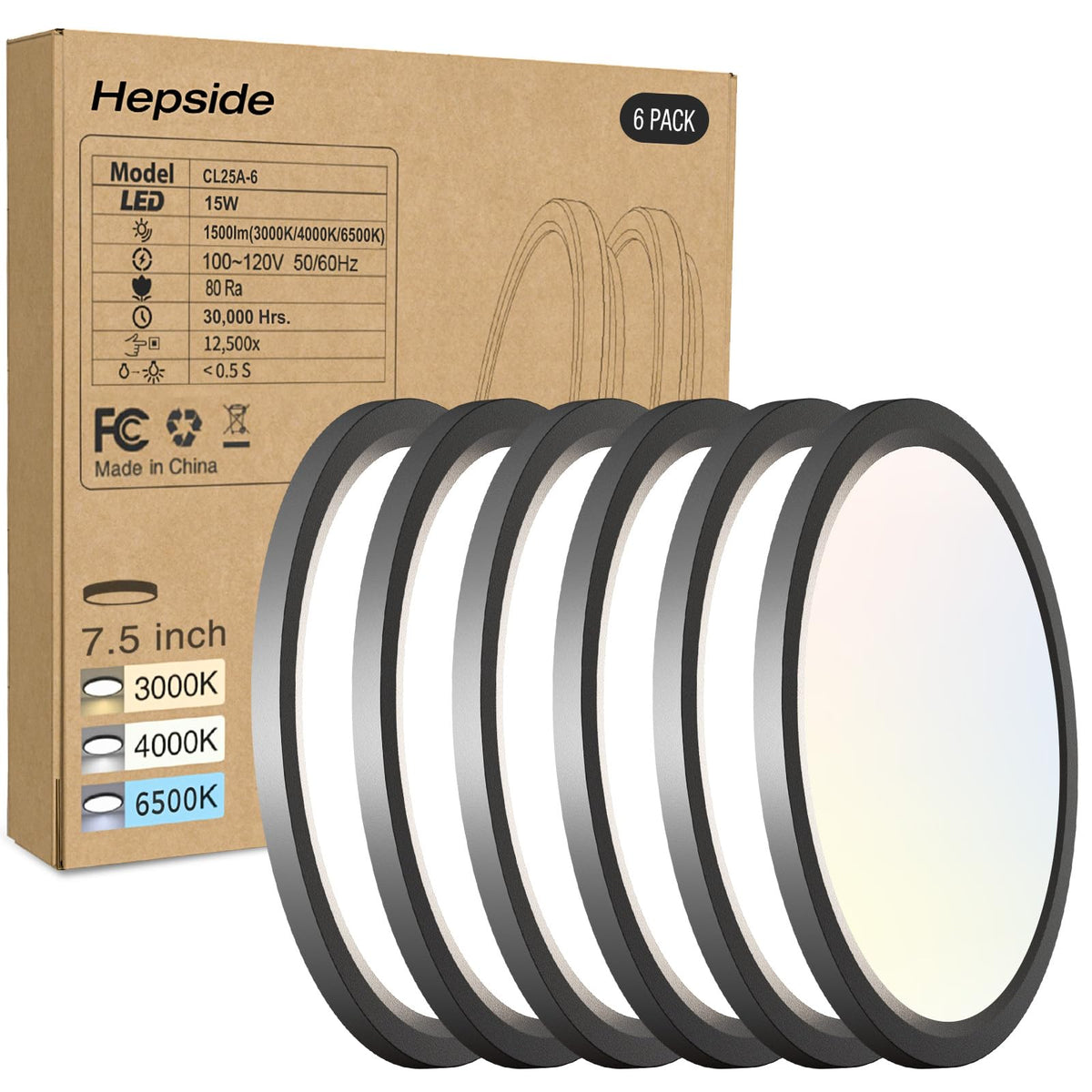 Hepside 6PACK LED flush mount ceiling light front view provides bright kitchen-ready illumination.