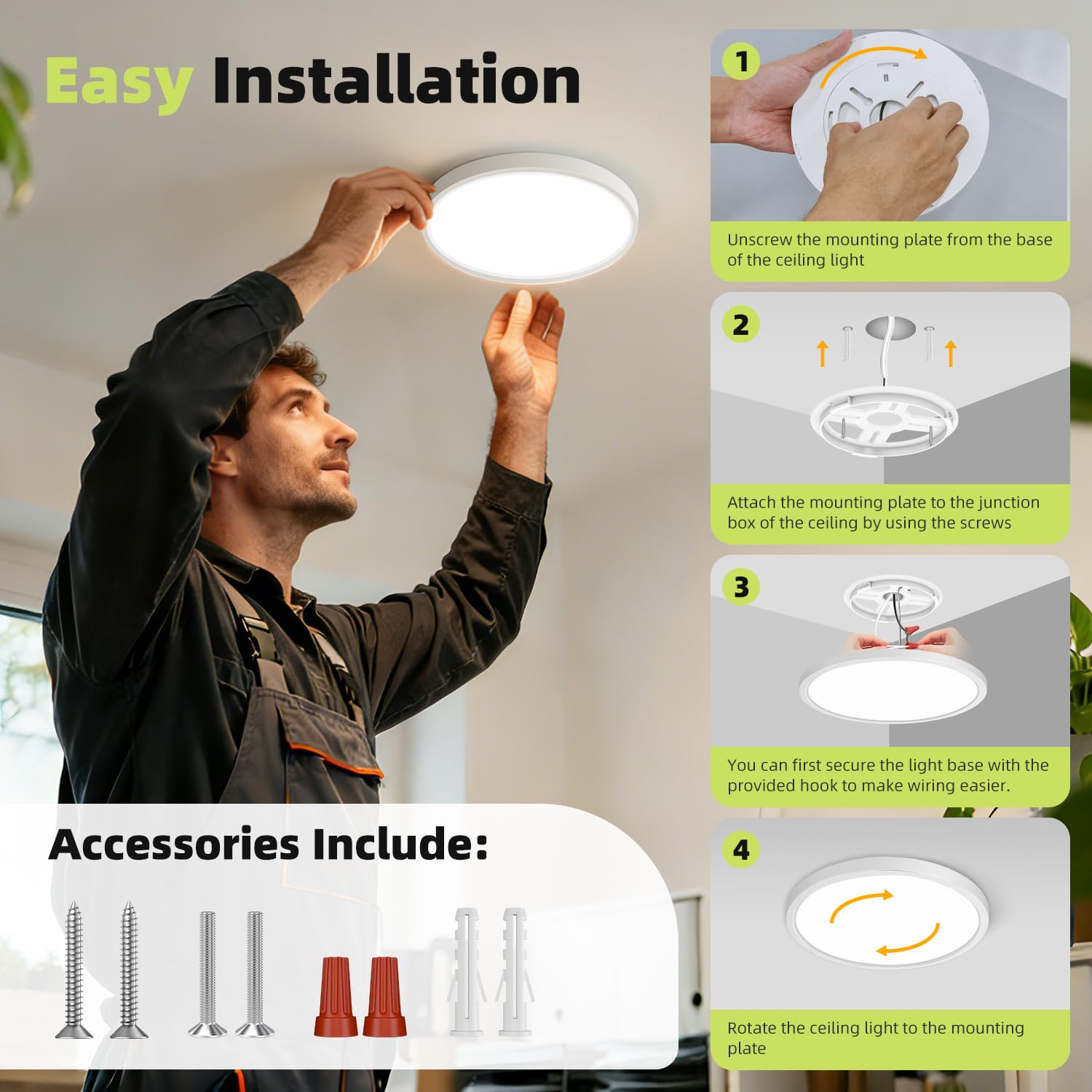 Hepside easy-install no electrician needed, quick DIY flush mount in any room.