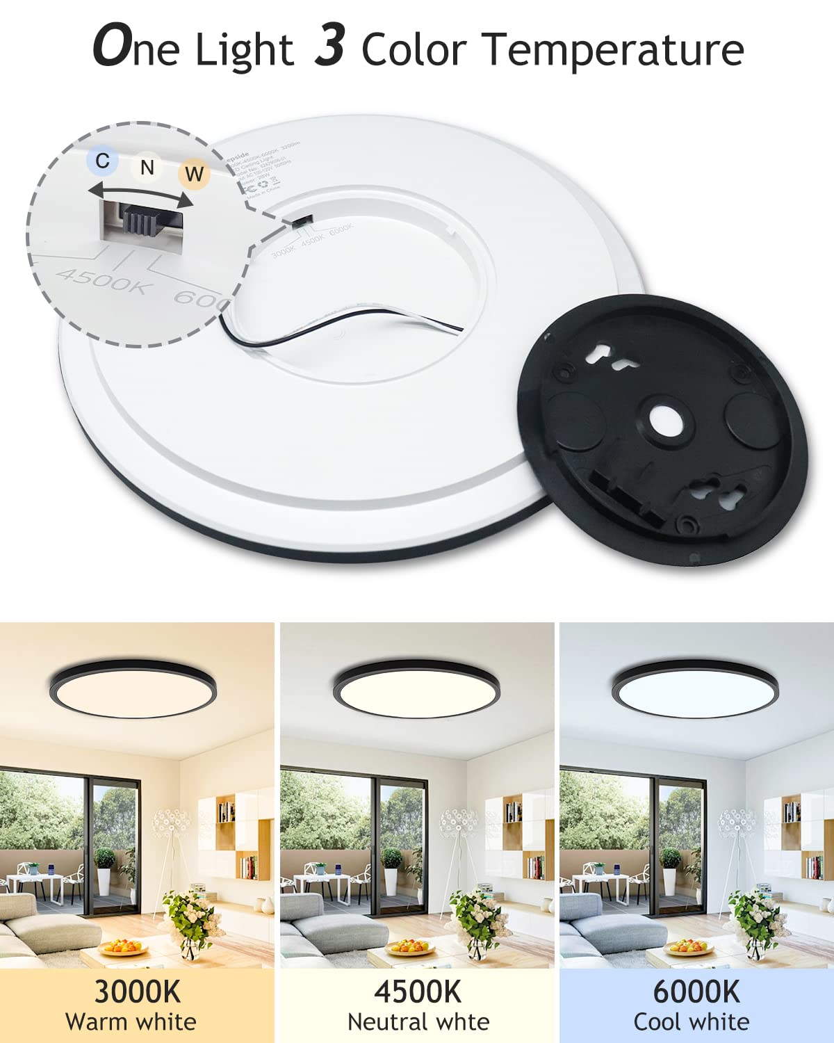 Hepside LED ceiling light with three color modes for customized ambience.