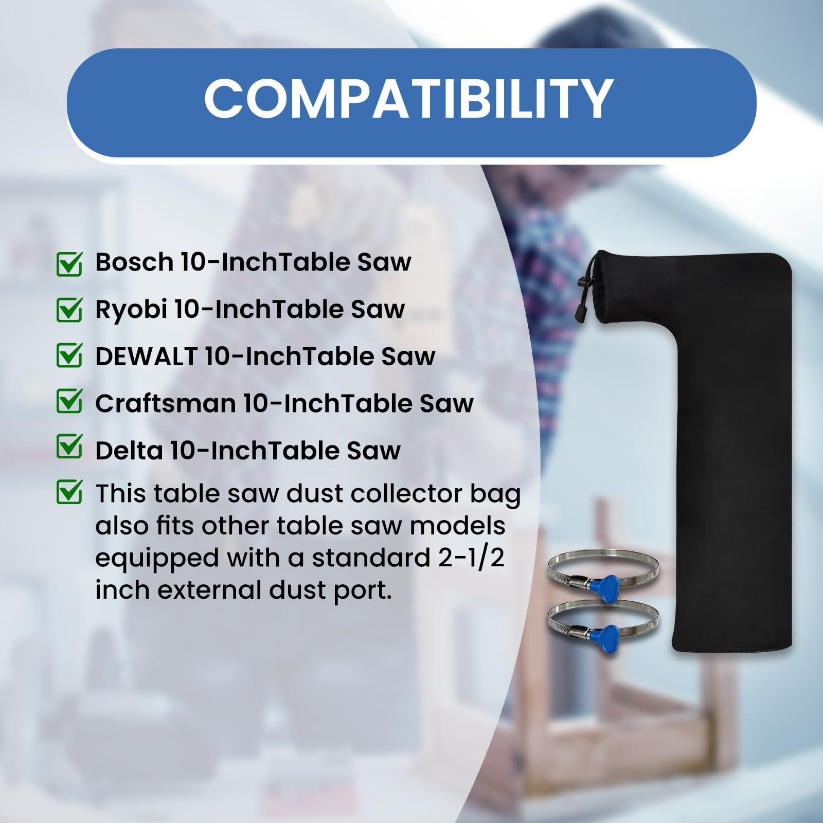 HeptaFiltra durable fabric dust bag for long-term workshop use.