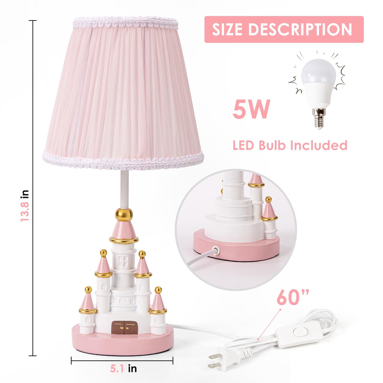 HERBESTBAY 14-inch castle lamp complements small bedrooms with charming decor