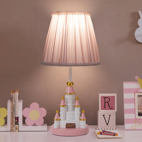 HERBESTBAY pink castle table lamp, 14-inch height, ideal for kids' rooms