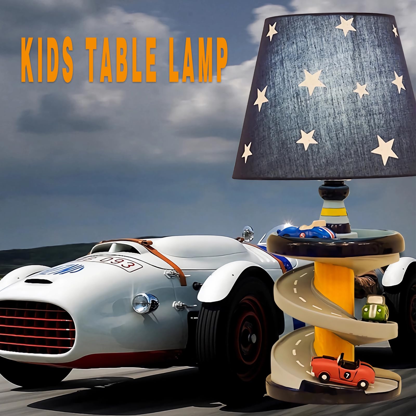 HERBESTBAY HB-LFL905 racing car lamp on a desk demonstrates playful yet practical bedside lighting.