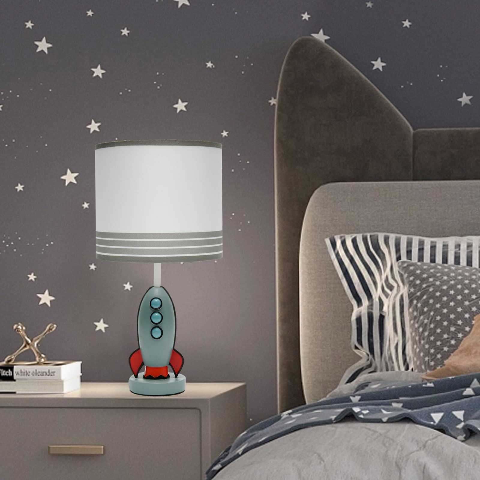 HERBESTBAY rocket ship lampshade brightens kids' room with playful charm.