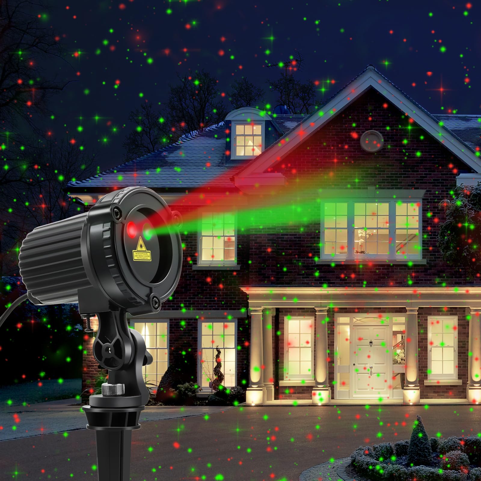 HERHOTER Christmas laser lights outdoors illuminate walls with vivid red and green beams for festive decor.