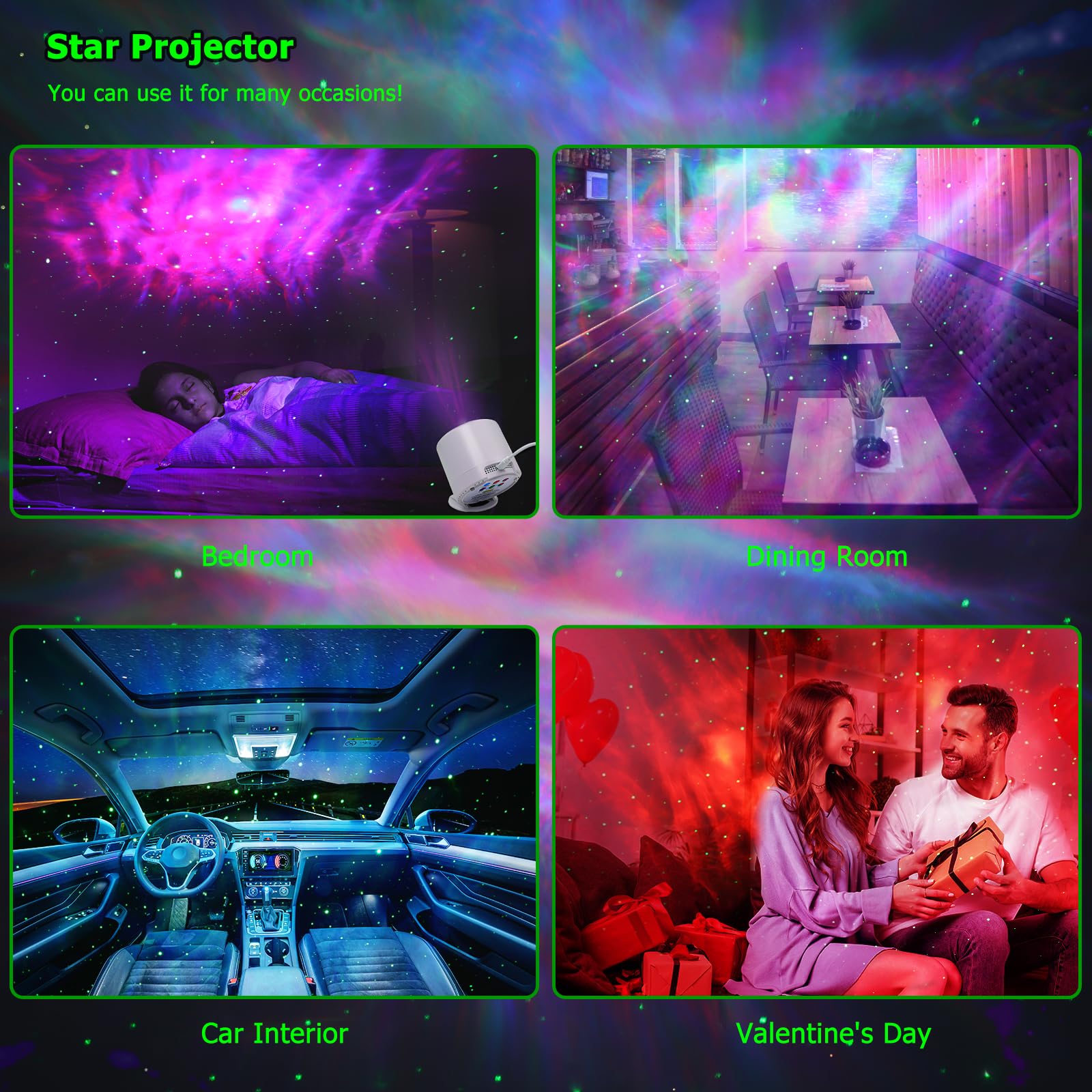 HERHOTER Galaxy Projector ambiance in a cozy bedroom setting