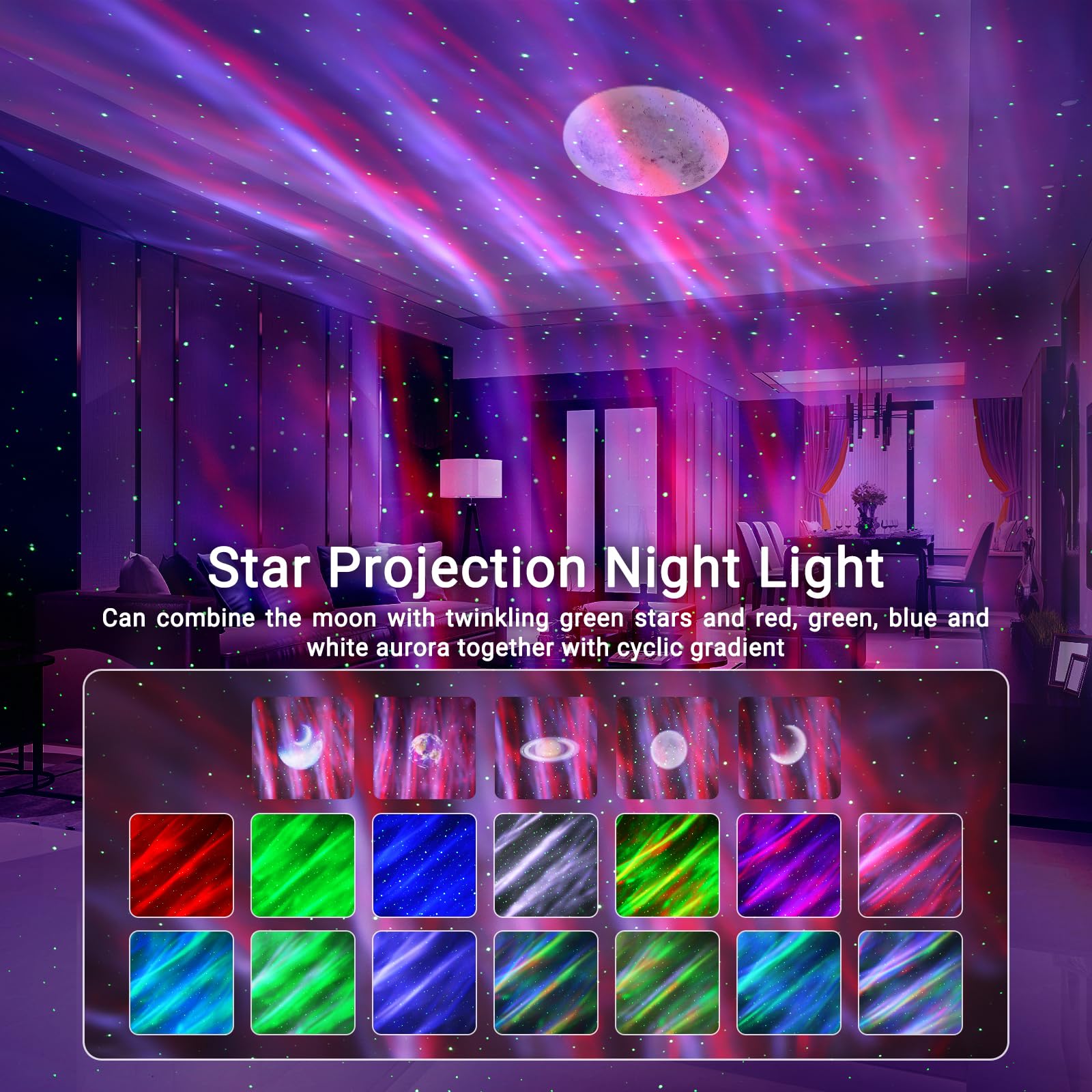 HERHOTER Northern Lights projection fills walls with color and motion