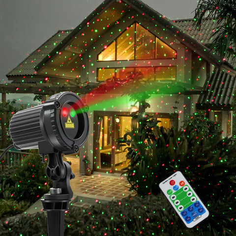 HERHOTER red-green laser projector creates dynamic light shows across lawns and porches.