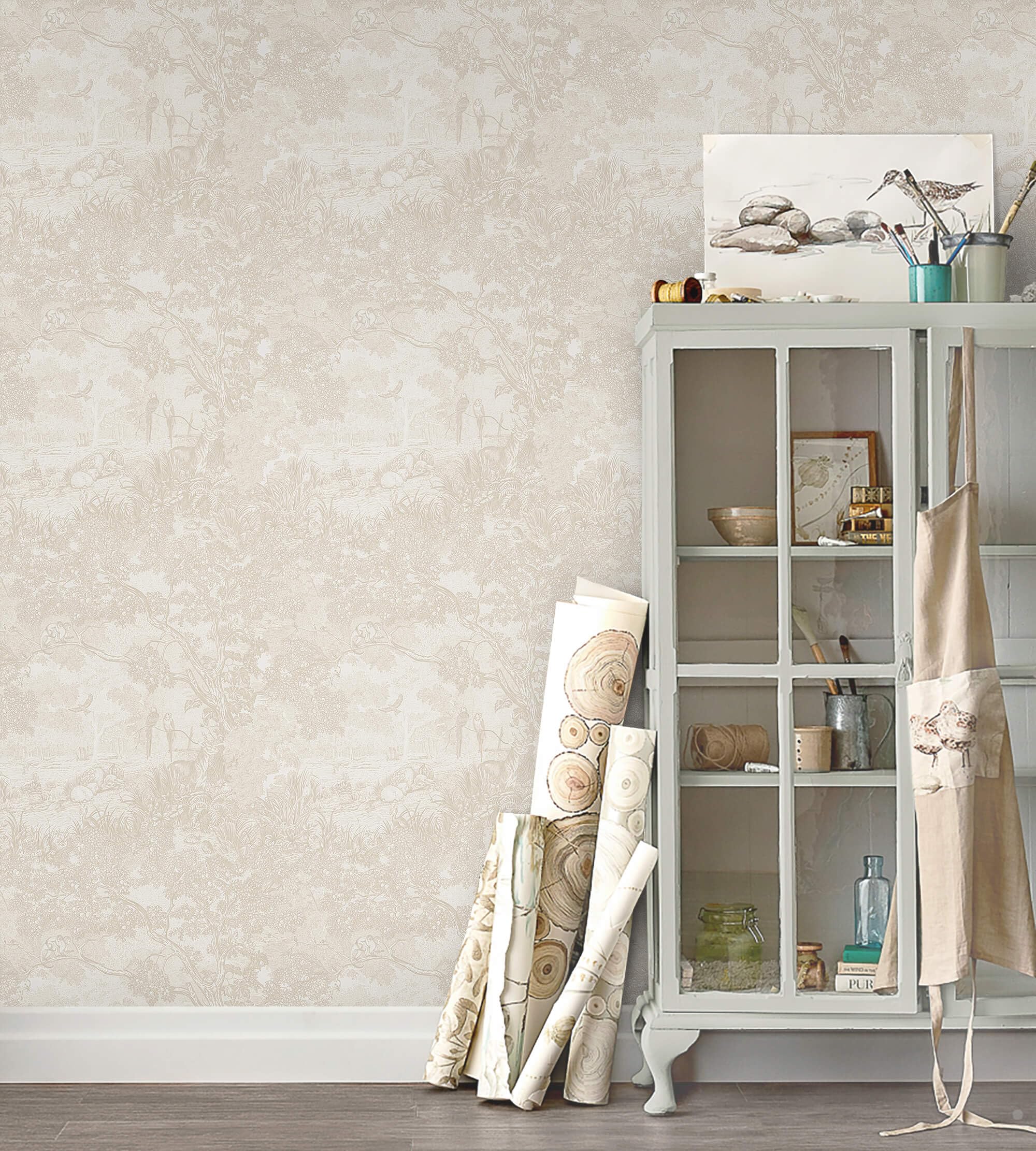 Heroad peel-stick wallpaper beige-neutral floral design enhances living spaces.