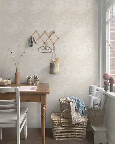 Heroad self-adhesive wallpaper in neutral beige is easy to remove and reapply.