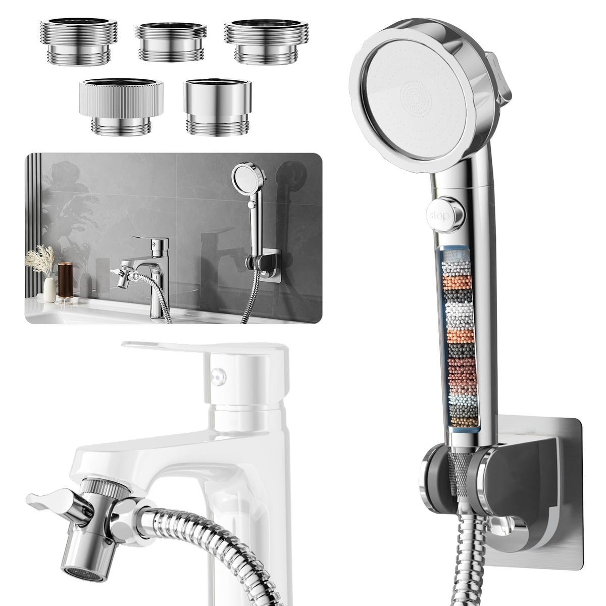 HEROBAI sink sprayer attachment chrome shows universal compatibility with faucets for quick cleaning tasks