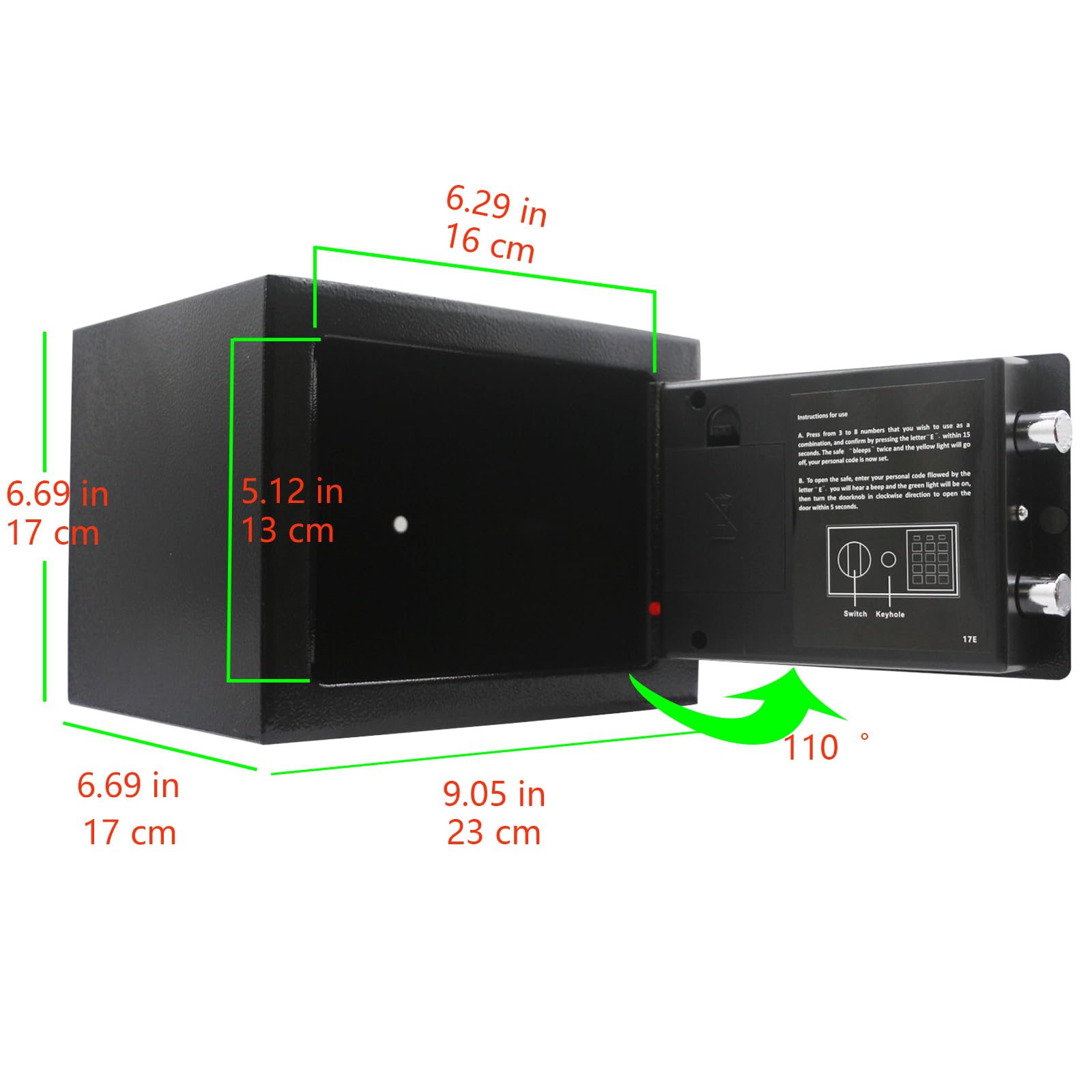 Heroecol safe box black finish suitable for home, office, or hotel