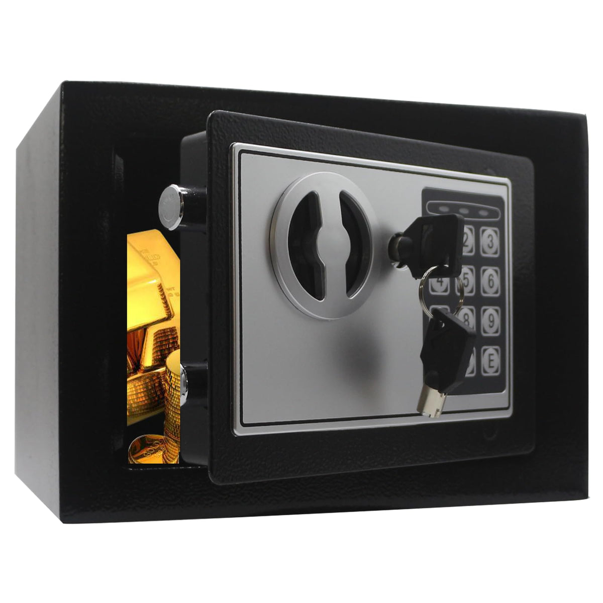 Heroecol safe box front view showing compact 0.17 cu ft design for secure storage