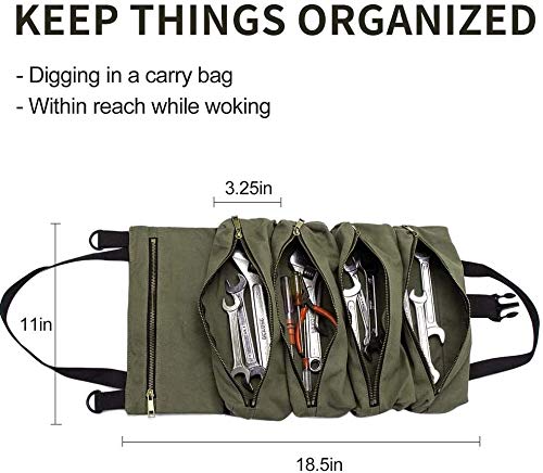 HERSENT Large-capacity roll holds five pockets for spare parts and repair tools.