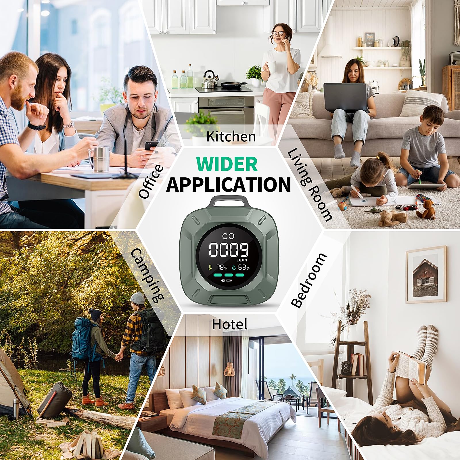 Hervimo CO detector humidity sensor measures moisture for comfortable indoor air.