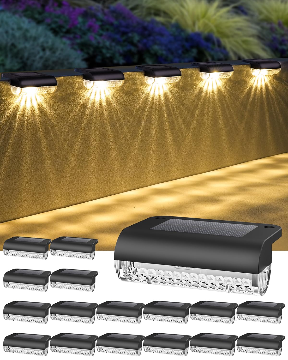 Herzila solar deck light for steps emits a warm 3000K glow.