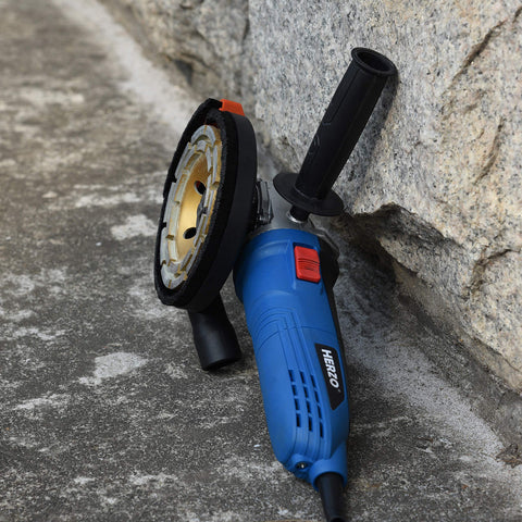 HERZO suction hood with clamp fitting secures attachment during grinding.