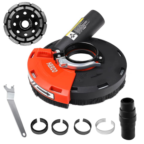 HERZO surface grinding dust shroud mounted on angle grinder for clean work