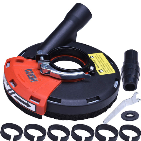 HERZO universal dust shroud on a 7-inch grinder for clean, controlled grinding